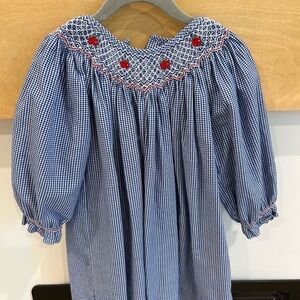 Petit Ami Smocked Dress with Red Apple Accents